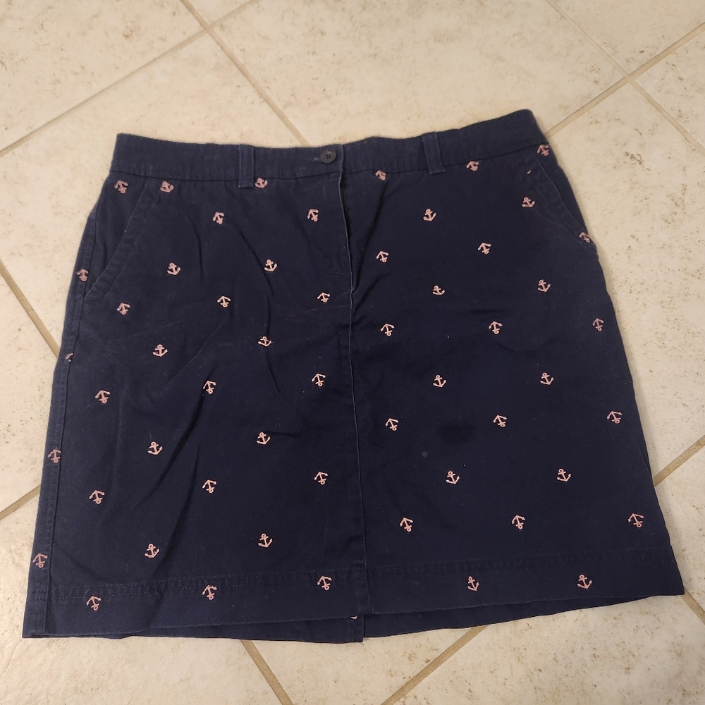 Womens L.L Bean Nautical Anchor Navy‎ Blue Mini Skirt Size 14P Cotton #M961
